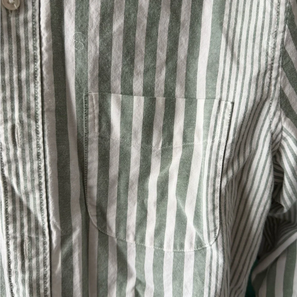 J. Crew Green and White Vertical Stripe Button-Down Shirt